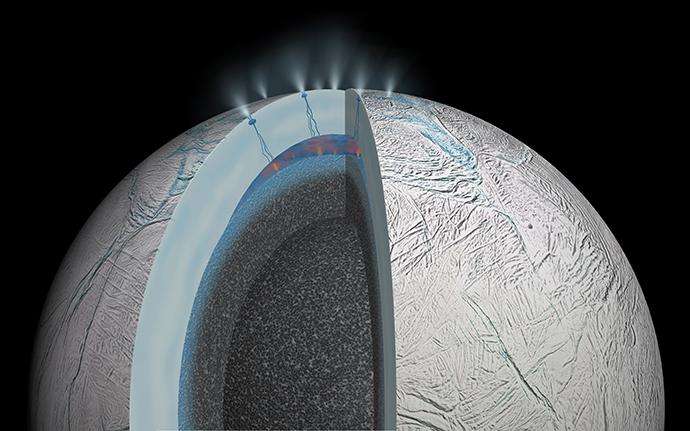 cutaway view of Saturn's moon Enceladus cutaway view of Saturn's moon Enceladus